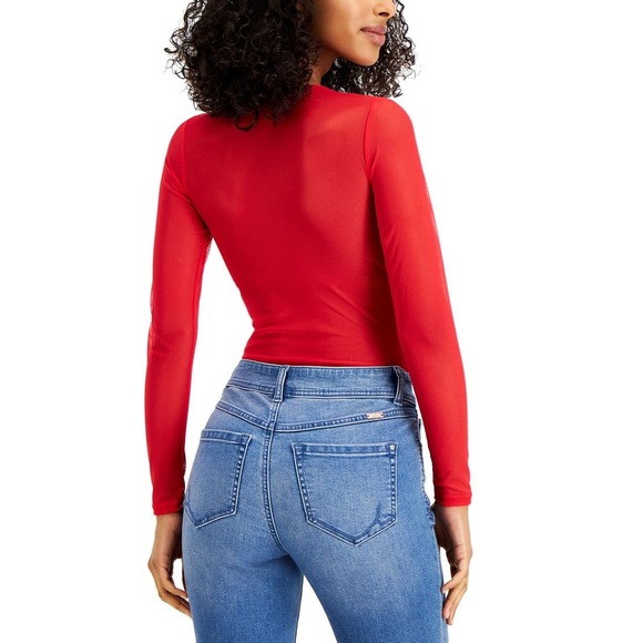 INC International Concepts Not So Basic LS Lace Mesh Bodysuit Red NWT $50 Large - Picture 4 of 12